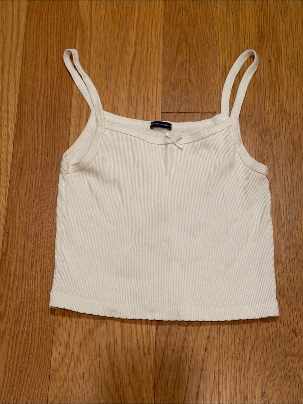Brandy Melville Ivory Ribbed Cami with Bow Detail